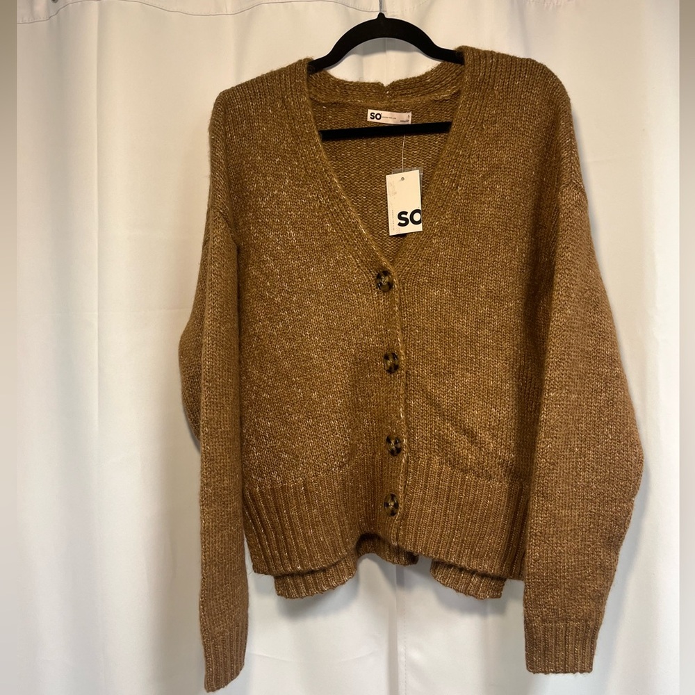 NWT- SO Tan/Brown V-Neck Button Cardigan